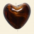 Brown/Gold Glass Silver Foil Heart Bead - 25mm 