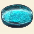 Aqua Glass Silver Foil Flat Oval Bead - 30mm x 20mm 