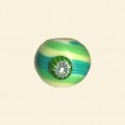 Green Glass Round Bead with Millefiori Badge - 14mm 