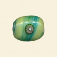 Green Glass Flat Rectangle Bead with Millefiori Badge - 20mm x 15mm 