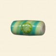 Green Glass Tube Bead with Millefiori Badge - 22mm x 10mm 