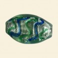 Green Glass Silver Foil Flat Oval Beads - 30mm x 18mm 
