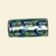 Green Glass Silver Foil Tube Beads - 25mm x 10mm 
