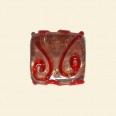 Red Glass Handmade Flat Square Gold Foil Beads - 15mm 
