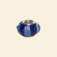 Blue Pandora Style Glass Bead with Metal Inserts - 12mm 