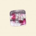 Pink Glass Spotty Foiled Flat Square Beads - 15mm 