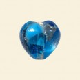 Aqua Glass Spotty Foiled Heart Beads - 15mm 
