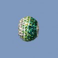 Green Pandora Style Sterling Silver Bead set with Crystals - 15mm 