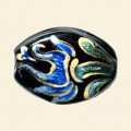 Blue Hand Painted Glass Flat Oval Beads - 28mm x 15mm 