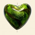 Green/Gold Glass Silver Foil Heart Bead - 25mm 