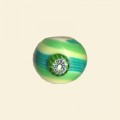 Green Glass Round Bead with Millefiori Badge - 14mm 