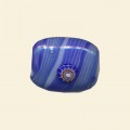 Blue Glass Flat Rectangle Bead with Millefiori Badge - 20mm x 15mm 
