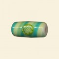 Green Glass Tube Bead with Millefiori Badge - 22mm x 10mm 