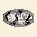 Black Glass Silver Foil Flat Oval Beads - 30mm x 18mm 