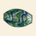 Green Glass Silver Foil Flat Oval Beads - 30mm x 18mm 