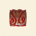 Red Glass Handmade Flat Square Gold Foil Beads - 15mm 