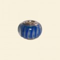 Blue Pandora Style Glass Bead with Metal Inserts - 12mm 