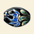 Blue Hand Painted Glass Flat Oval Beads - 28mm x 15mm 