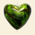 Green/Gold Glass Silver Foil Heart Bead - 25mm 