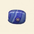 Blue Glass Flat Rectangle Bead with Millefiori Badge - 20mm x 15mm 
