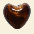 Brown/Gold Glass Silver Foil Heart Bead - 25mm 