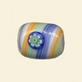 Multi Glass Flat Rectangle Bead with Millefiori Badge - 20mm x 15mm 