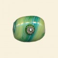Green Glass Flat Rectangle Bead with Millefiori Badge - 20mm x 15mm 