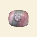 Pink Glass Flat Rectangle Bead with Millefiori Badge - 20mm x 15mm 