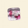 Pink Glass Spotty Foiled Flat Square Beads - 15mm 